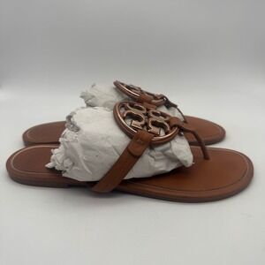 Tory Burch Miller Leather Flip Flop Sandals Women's Size 10.5  Brown Bronze Logo